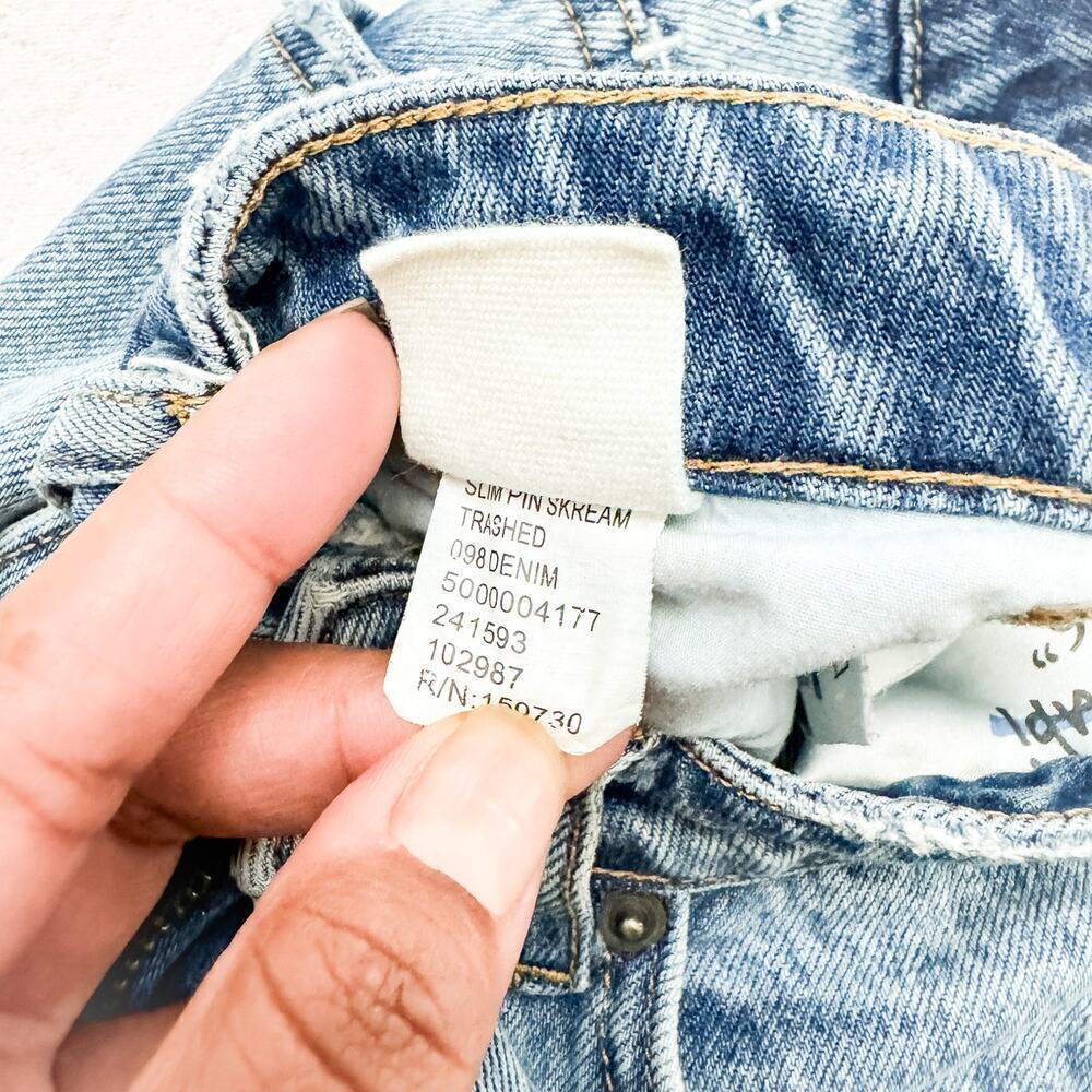 Ksubi Slim Pin Skream Trashed Light Wash Denim Jeans Size 26 - Picture 4 of 8